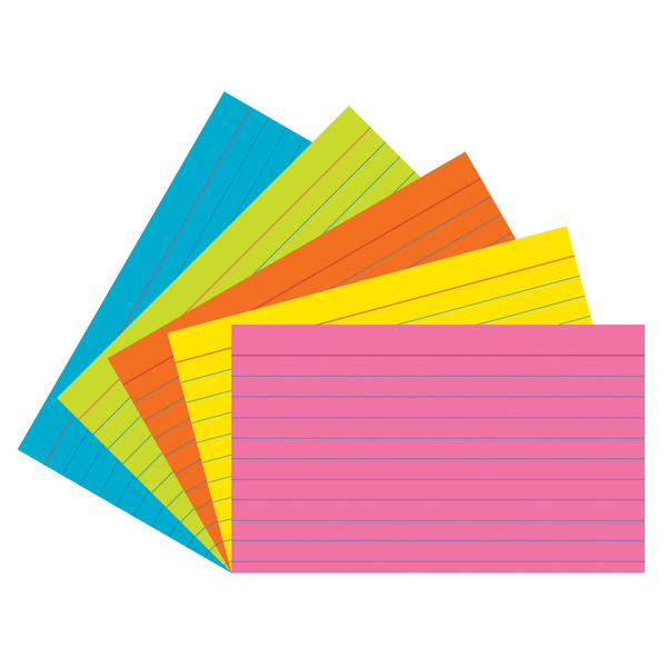 Pacon Index Cards, 5 Assort Colors, 0.25" Ruled, 3" x 5", 75 Cards/Pk, PK6 1726